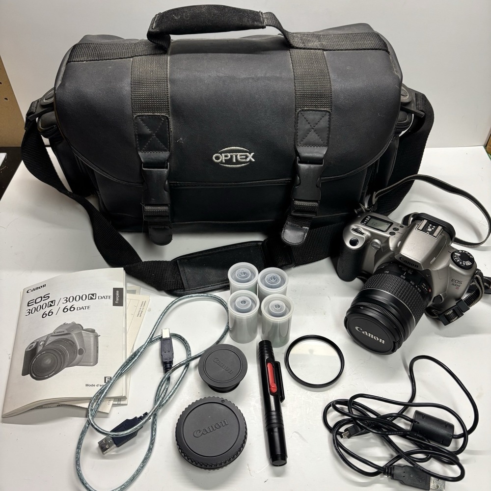 Canon EOS 3000N 35mm Film Camera With Canon 28-80mm Lens Bag Films Filter Bundle